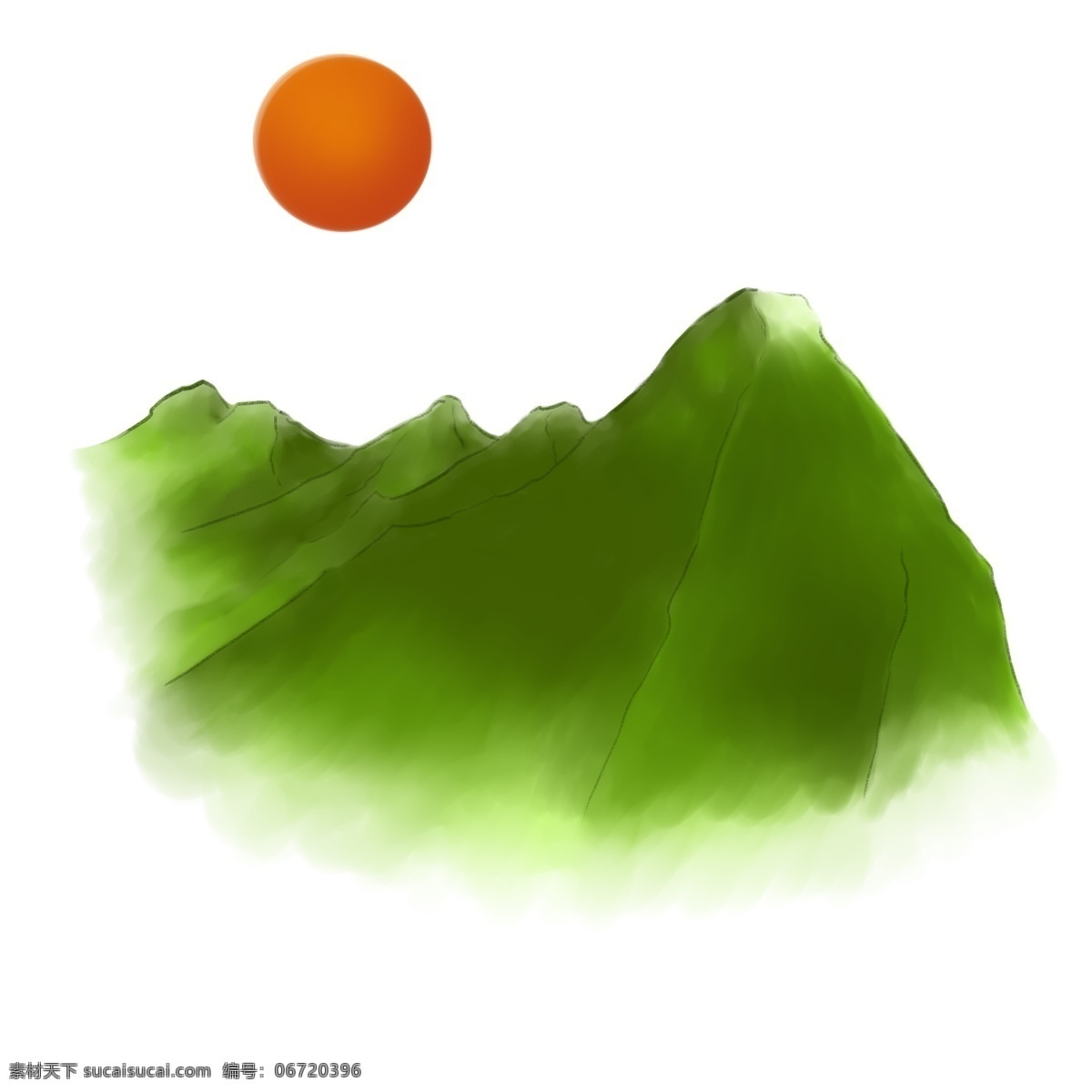 水墨 山中 国风 元素 简约 墨色 古风 水墨山 中国 风 山峰 手绘山峰素材 绿色 插图 ps 分层