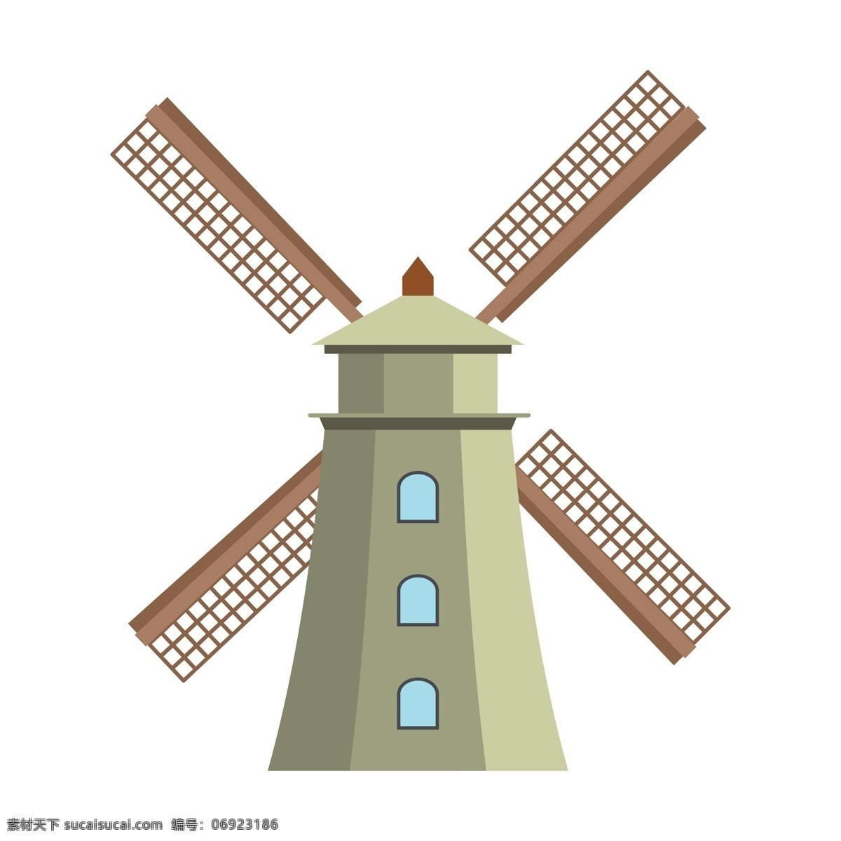 大风车 立体 建筑 立体建筑 立体建筑插图 风车 褐色风车 发电风车 风力发电 灰色建筑