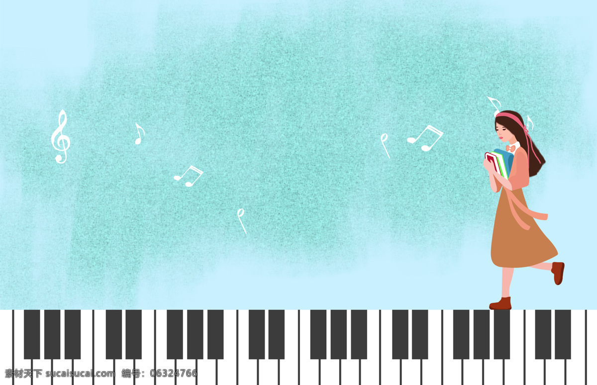 钢琴 少女 音乐 背景 海报 素材图片