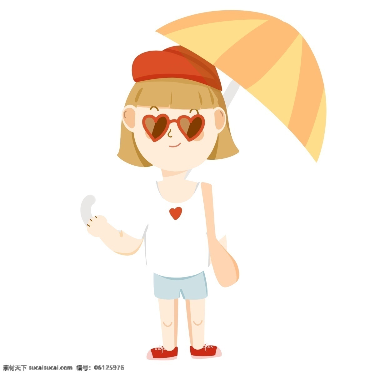 打伞的女孩 夏天 墨镜 t恤 遮阳伞 女孩