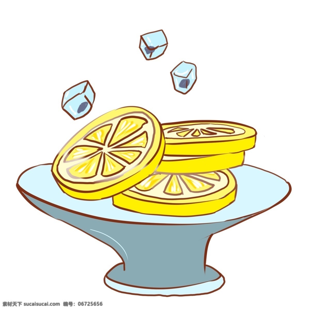 盘 新鲜 柠檬 片 插图 鲜柠檬片 黄色 水果