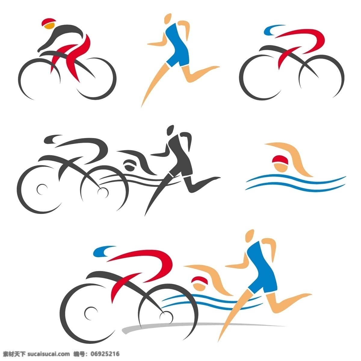 体育运动 人物 图标 抽象人物图标 创意 奥运会 亚运会 骑自行车 跑步 赛跑 游泳 矢量 标志 标签 logo 小图标 标识标志图标