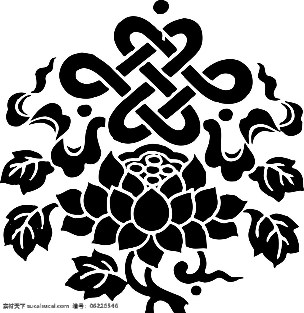 西藏 八宝纹 莲花 方胜 佛教 吉祥 纹样 中式 中国结 矢量素材