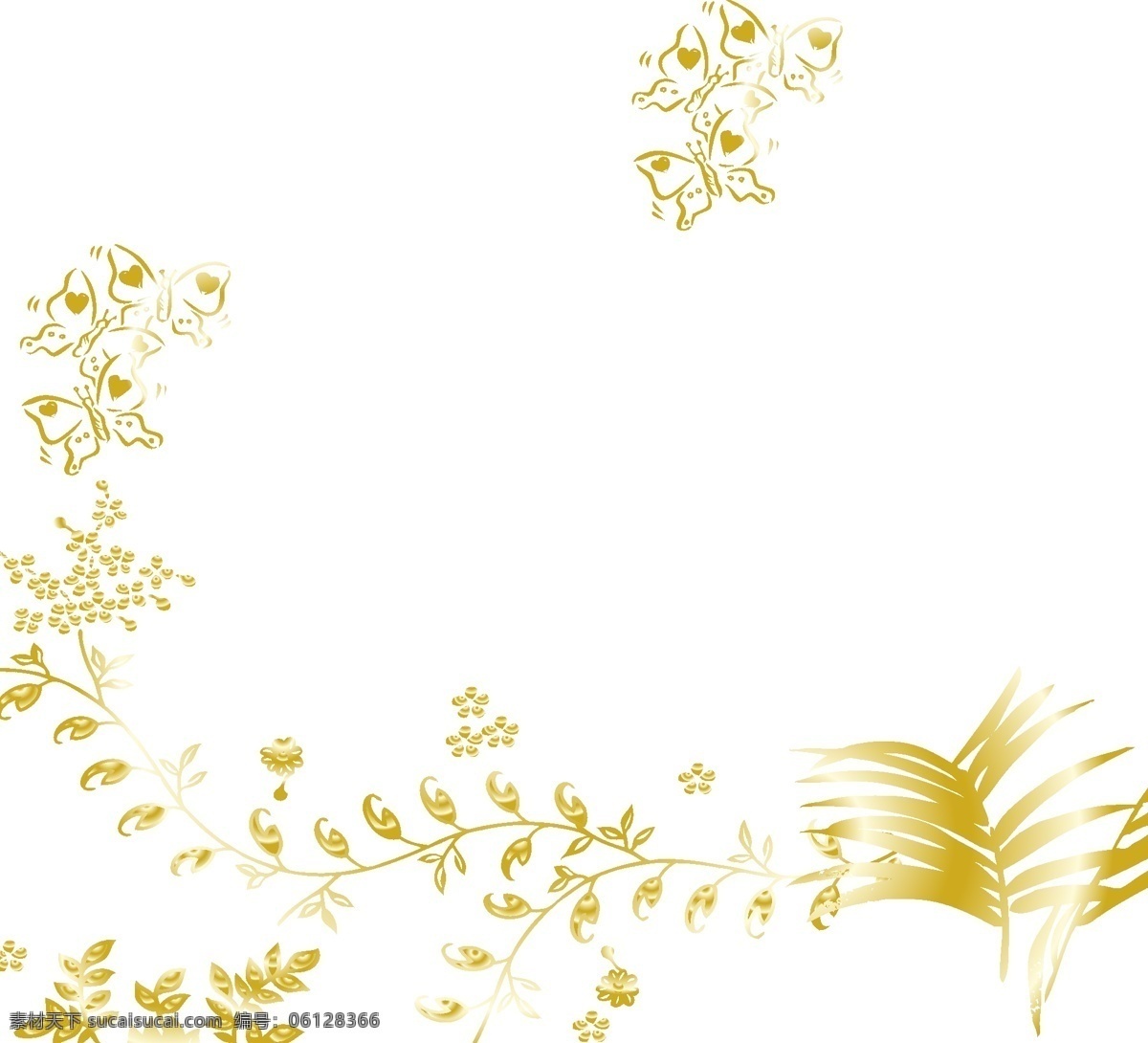 金色 质感 树叶 元素 矢量 藤叶 花朵