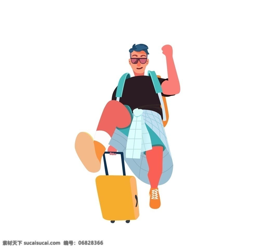 旅行 行李箱 出游 旅游 卡通插画 人物 男生 矢量 速度 拉着箱子