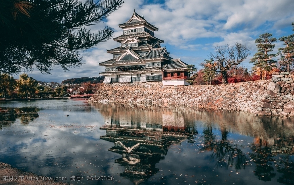 日式 寺庙 天空 水流 意境 背景 背景素材