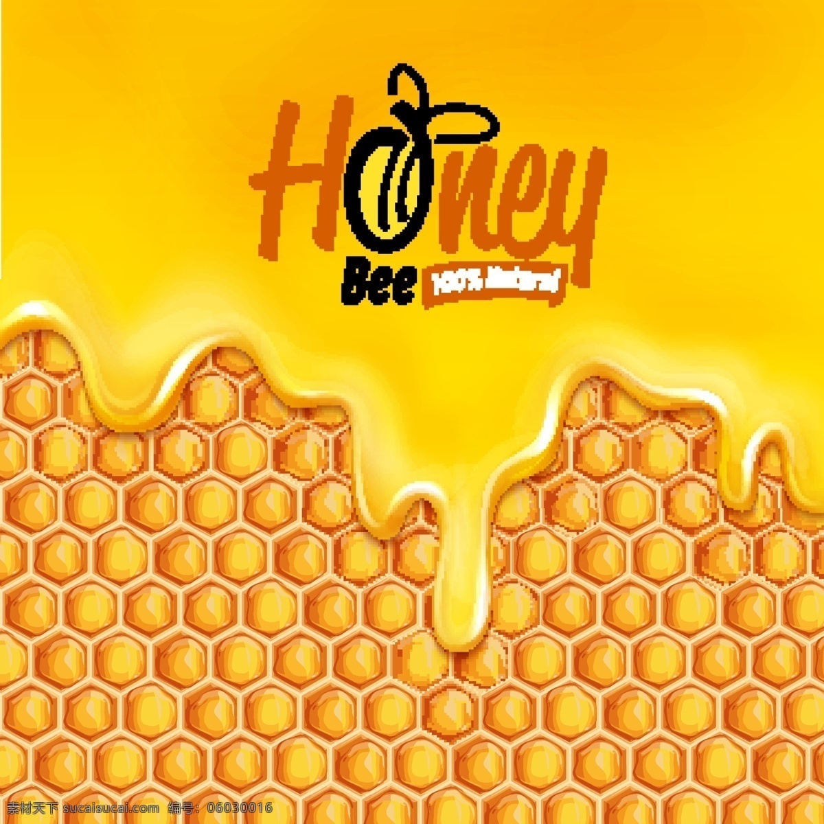 蜂蜜 包装 元素 蜂巢 黄色背景 蜜蜂