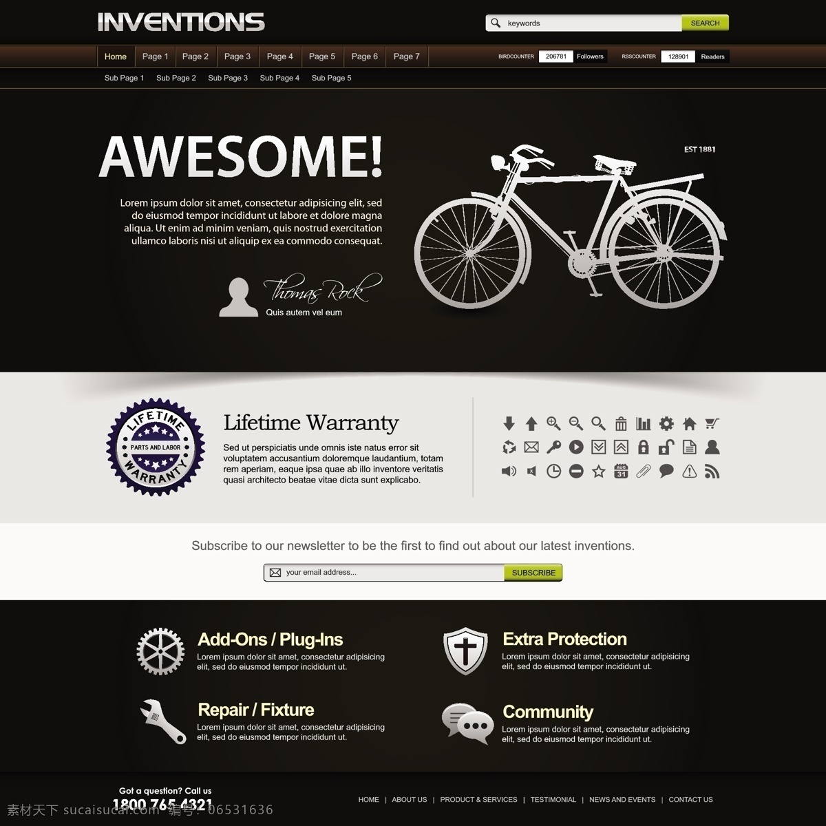 自行车 网站 模板 网站设计 网站模板 网站界面设计 简洁 简约时尚 网页设计 网页设计模板 其他模板 矢量素材 黑色