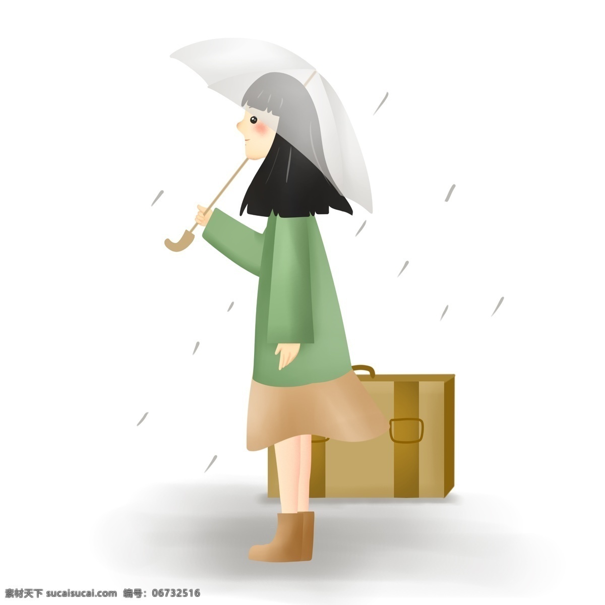 下雨天 撑伞 女孩 清明节 下雨 返乡 回乡 回家 行李箱 旅途 旅行 春雨 节气 雨水 雨伞 清明