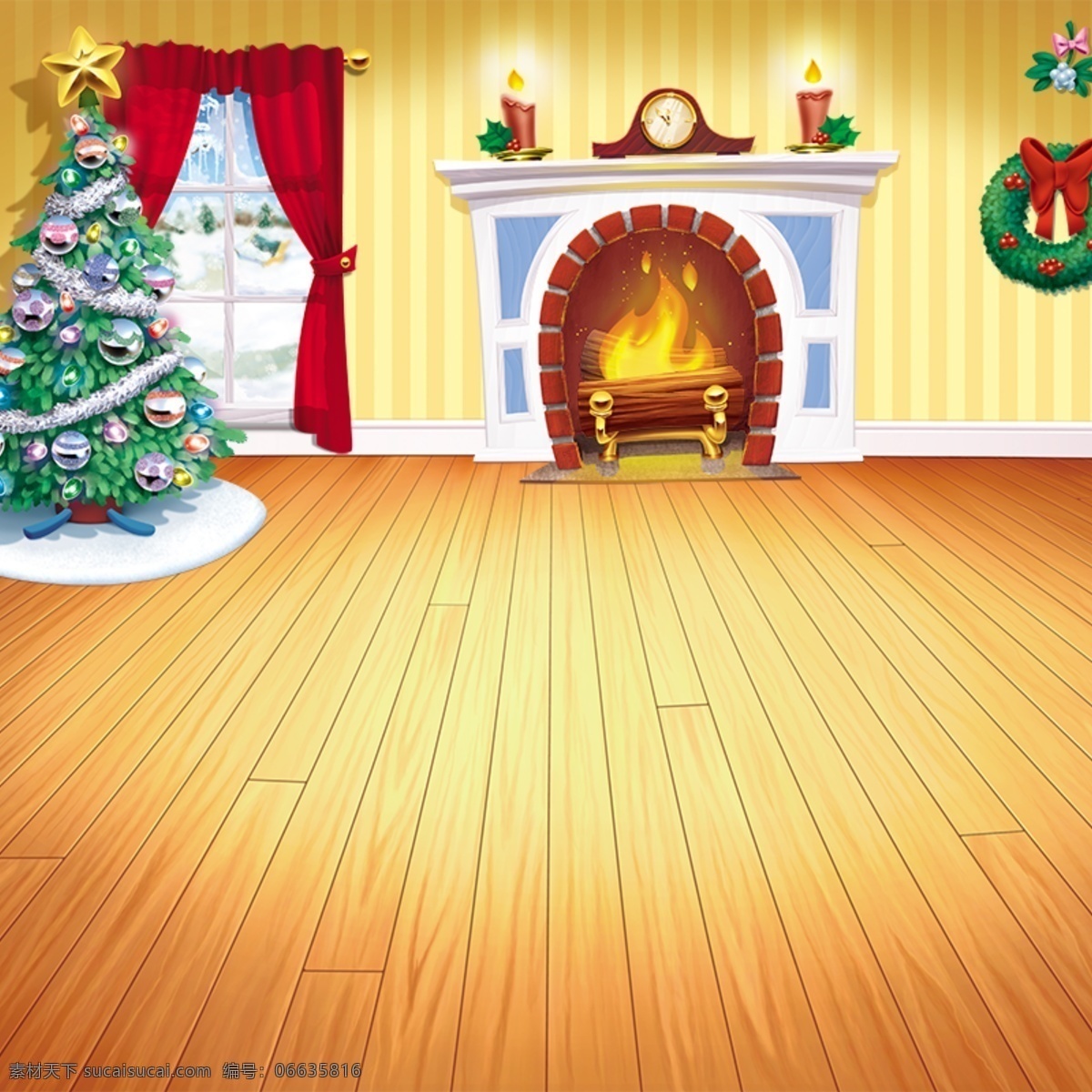 圣诞节首图 圣诞节 木板 圣诞树 黄色