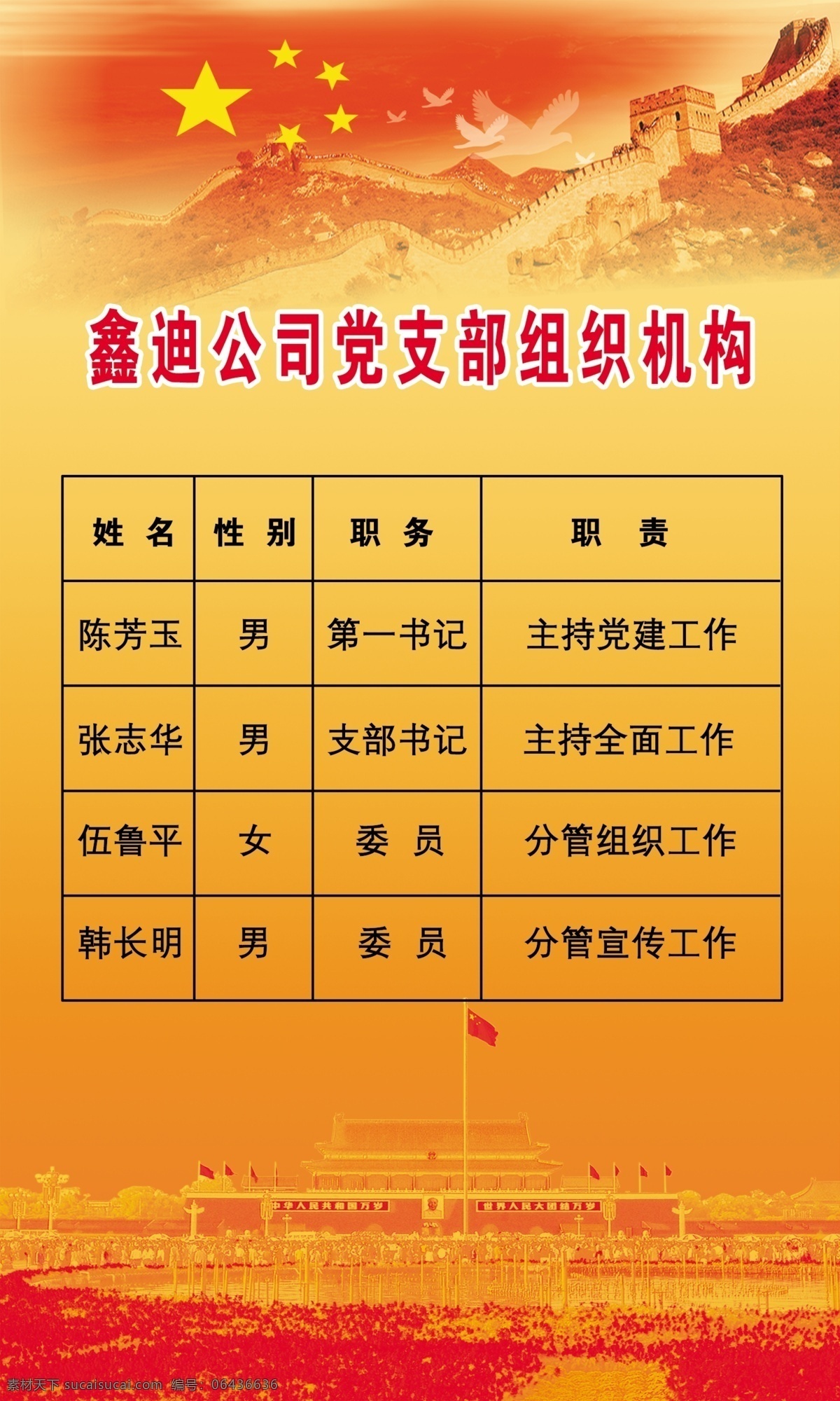 党建展板 党建 展板 模板下载 党支部 组织机构 图 广告设计模板 国旗 和平鸽 黄色背景 五星红旗 天安门广场 展板模板 源文件 其他展板设计