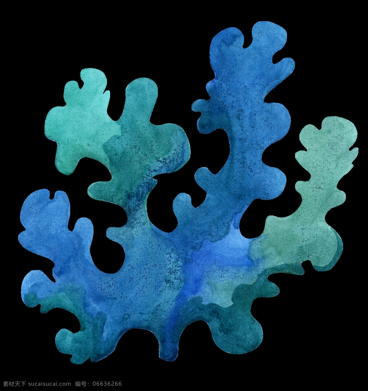 手绘 稀有 海草 透明 卡通 蓝色 绿色 免扣素材 水彩 透明素材 渲染 装饰图案