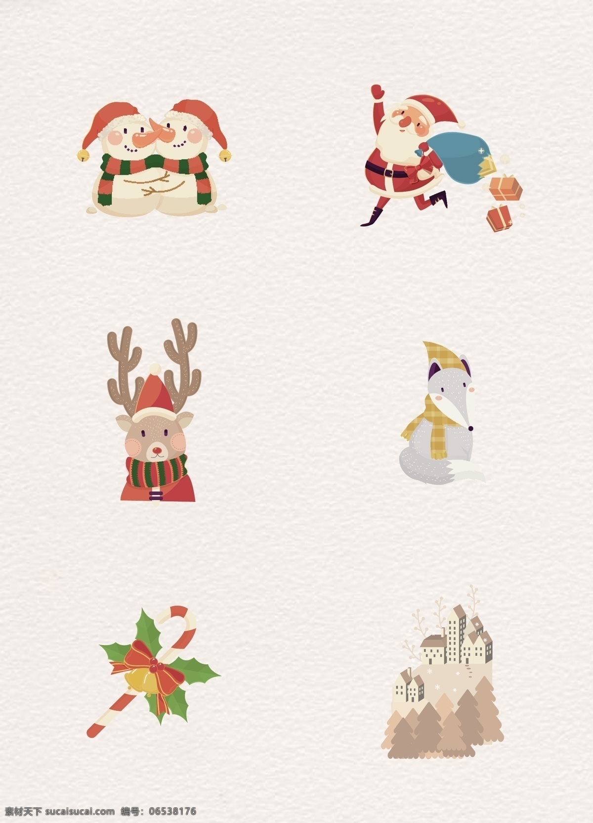 扁平化 圣诞节 矢量 合集 卡通 圣诞素材 圣诞老人 圣诞雪人 麋鹿 狐狸 拐杖糖果
