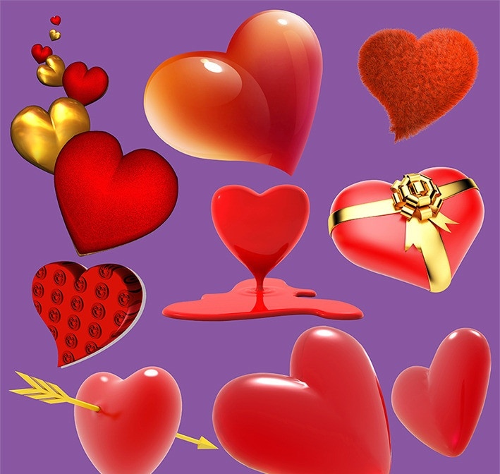 爱心素材 3d立体爱心 心型 心形 金箭穿心 心形串 金色爱心 金色包装带 流血的心 心形素材 红心素材 情人节素材 分层 源文件