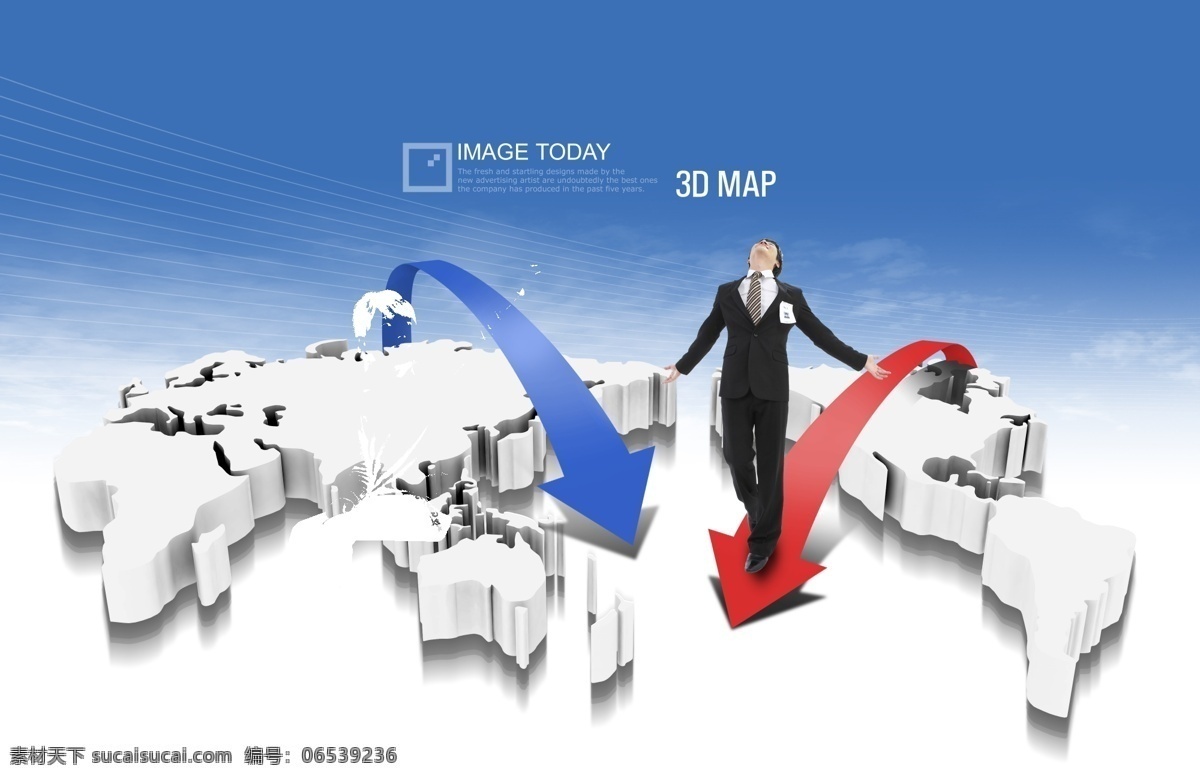 3d地图 国际贸易 白领 成功人士 3d 科技蓝 箭头 世界地图 商务金融 科技金融 psd素材 白色