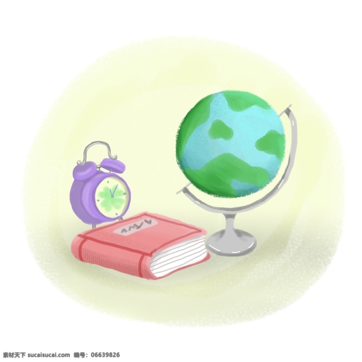 教师节 元素 手绘 书本 闹钟 地球仪 插画 商用 地理课