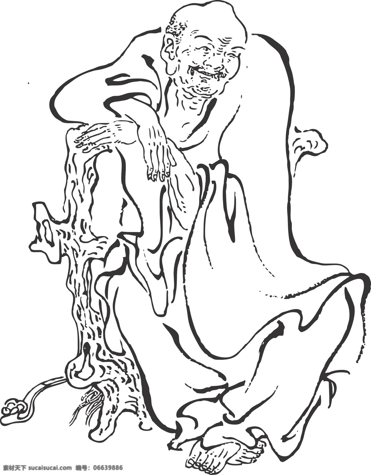 开心罗汉 开心见佛 各显神通 相互比莫 佛力无穷 天竺太子 罗汉 人物 线条 矢量 装饰 插画 白描 罗汉白描图 文化艺术 宗教信仰