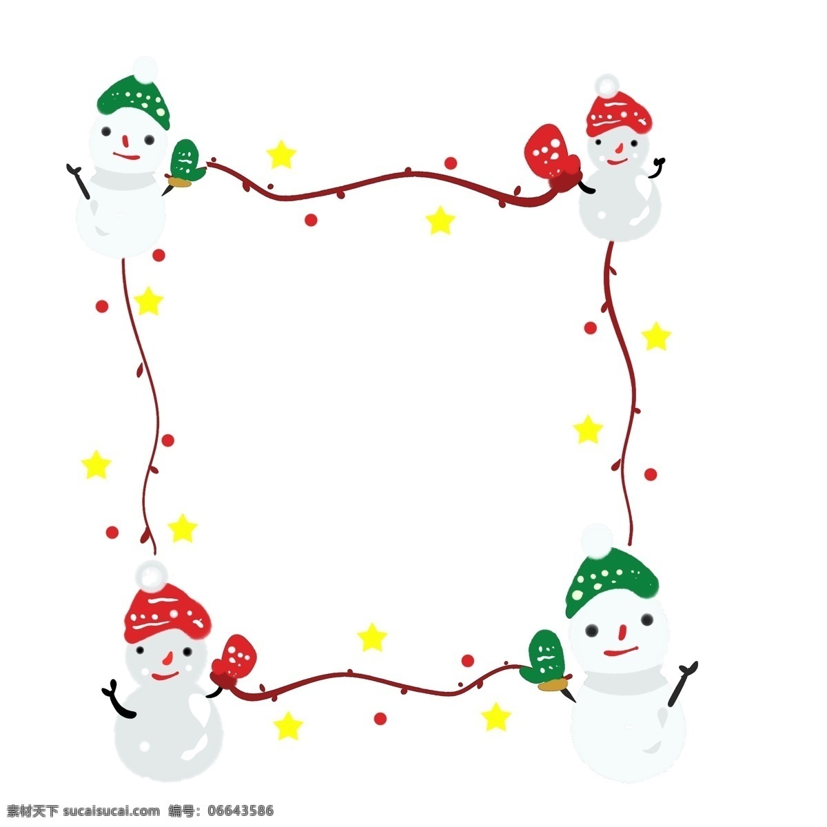 圣诞节 边框 卡通 扁平 雪人 手绘