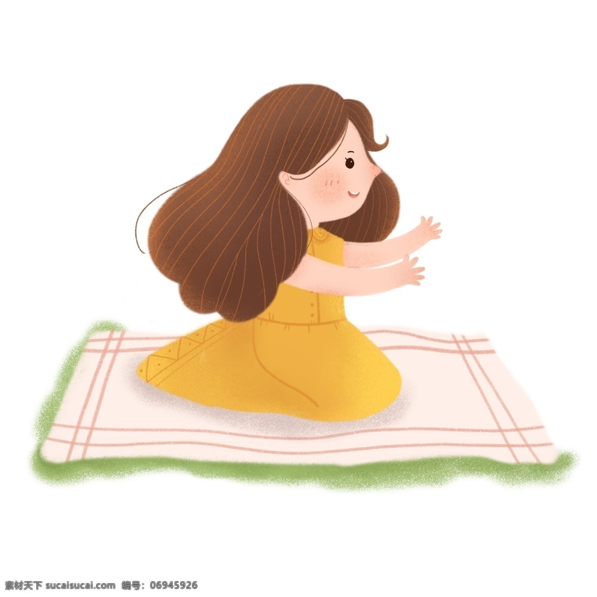 小 清新 坐在 毯子 上 小女孩 商用 元素 小清新 卡通 插画 女孩 psd素材 手绘 地毯
