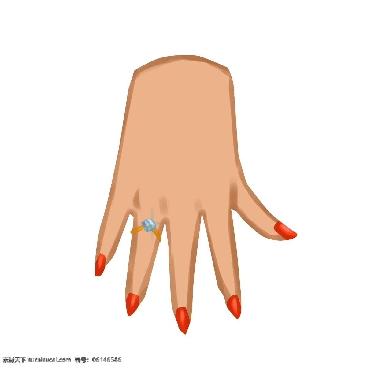 展开 手掌 戒指 插图 漂亮的手掌 展开的手掌 蓝色钻石 圆形戒指 红色指甲 精美的戒指 时尚的戒指