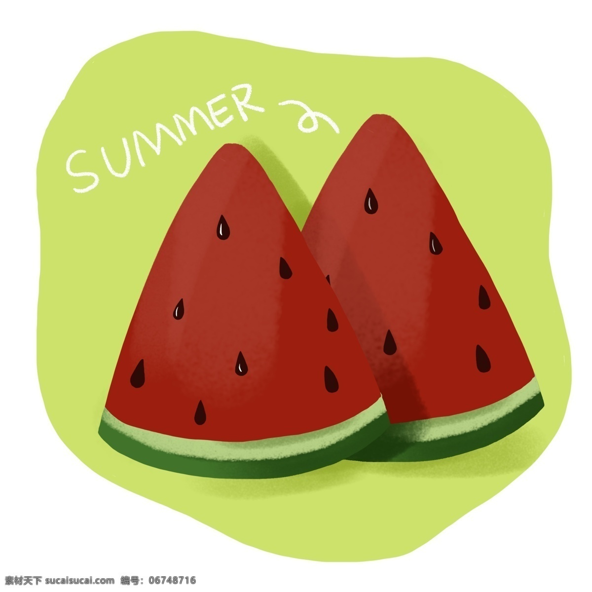 立夏 吃 西瓜 手绘 元素 夏天 纳凉 凉快 热 甜 解渴 避暑
