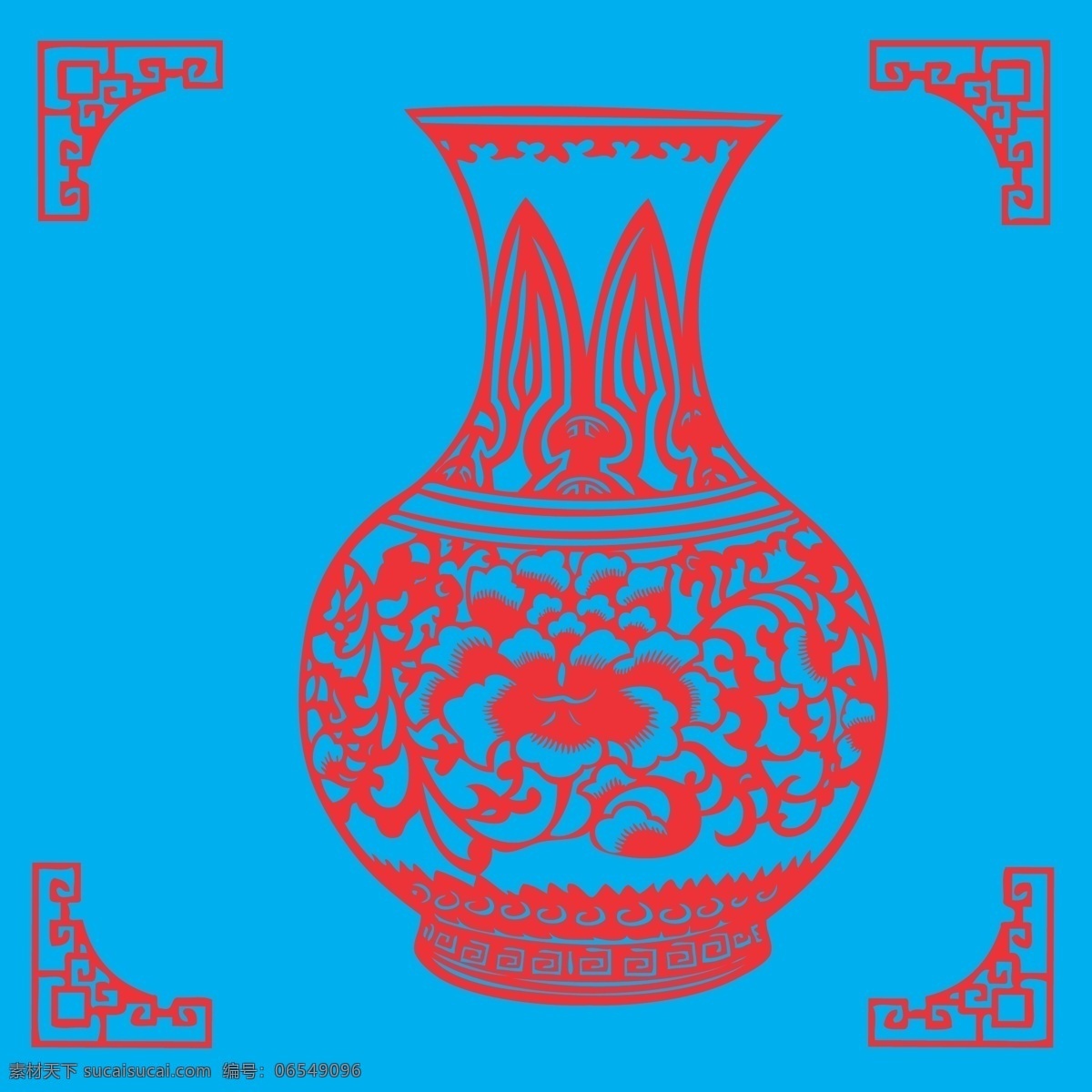 花瓶剪纸 花瓶 容器 花纹 剪纸 线条 矢量 传统 民俗 装饰 窗花 插画 花卉 牡丹 中式边框 文化艺术 传统文化