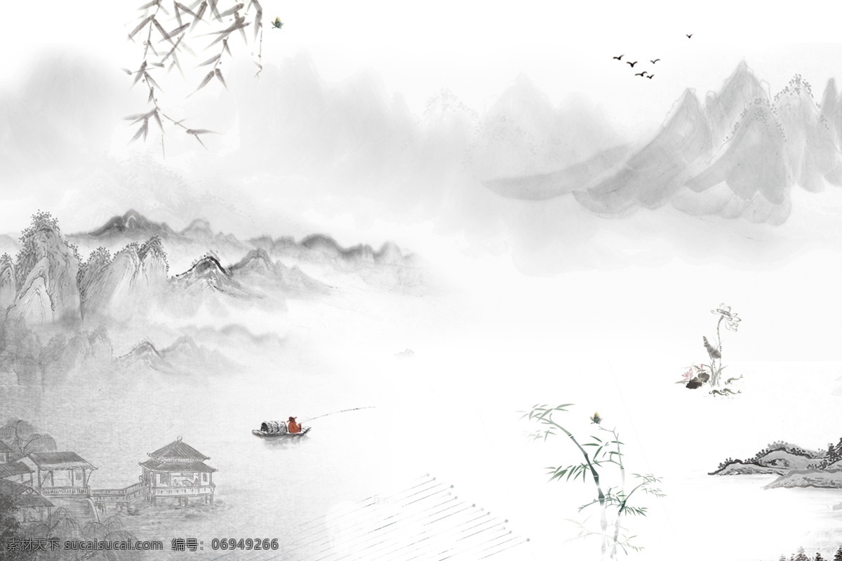 山水画 清新简单 一目了然 中国风 水墨画 文艺古诗 中国 风 海报 背景 舞台背景