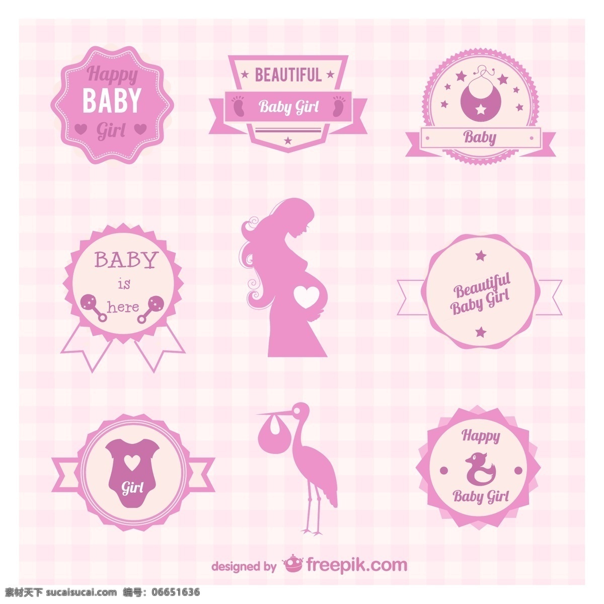 粉色 迎 婴 元素 标签 矢量图 婴儿 孕妇 迎婴 送子鹤 其他矢量图