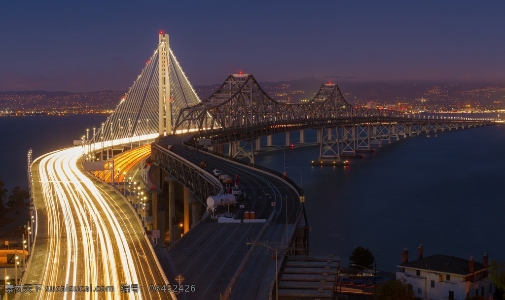 旧金山 奥克兰 海湾 海湾大桥 夜景 钢铁大桥 斜拉桥 跨海大桥 桥面 车流 标志性建筑 旧金山海峡 灯光 夜空 城市景观 旅游风光摄影 美国大地 大城市风貌 国外旅游 旅游摄影