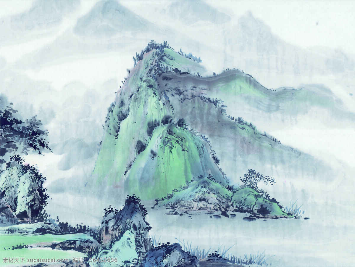 中国国画篇 山水 国画 水墨 丹青 群山 河流 中国 篇 文化艺术 绘画书法