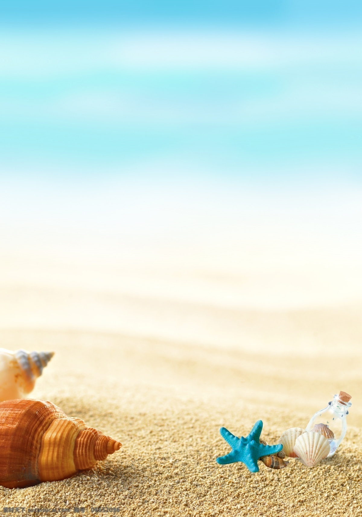 小 梦幻 海洋 海报 背景 图 海螺 沙滩 伞 水花 阳光 补水 大海 蓝色背景