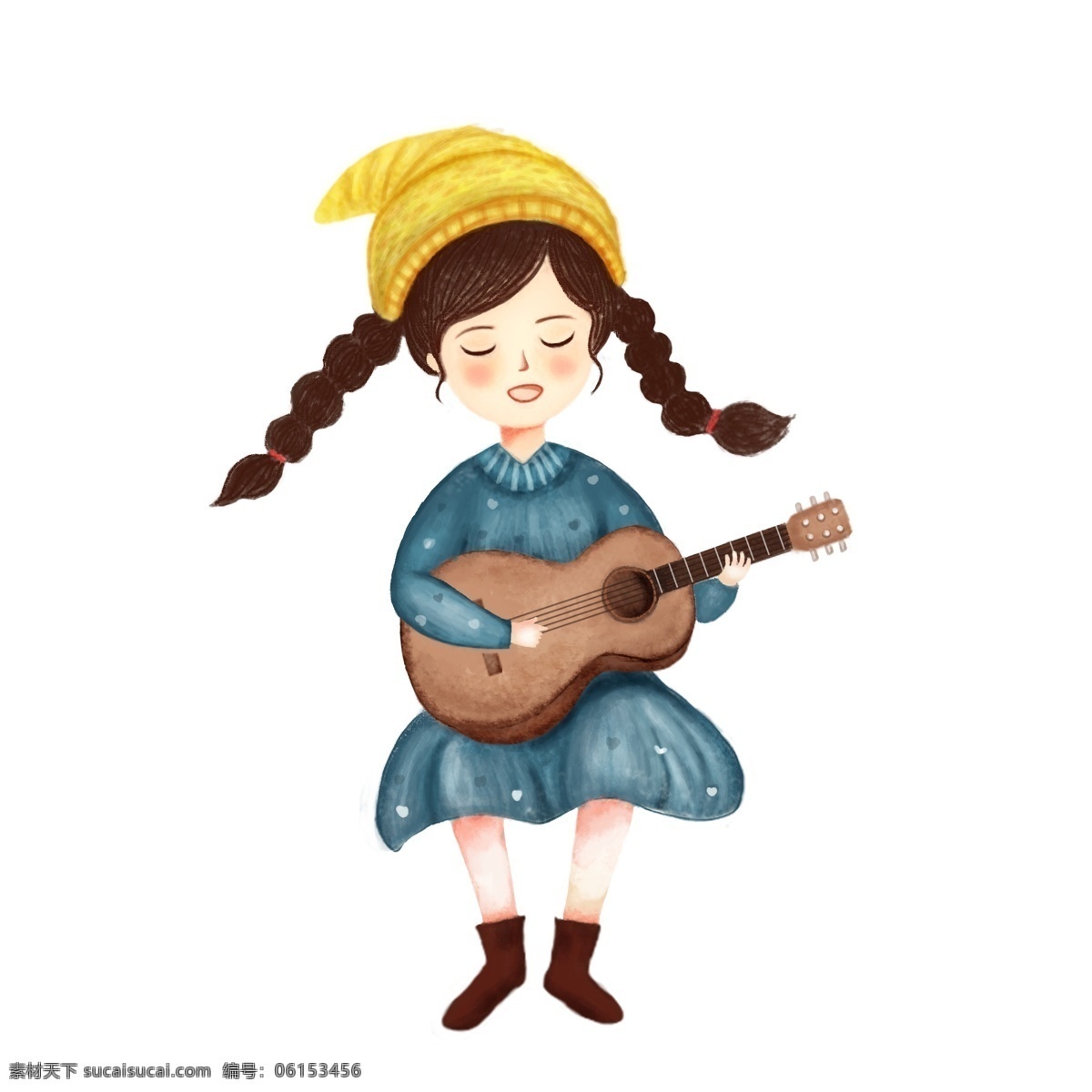 卡通 小 清新 弹 吉他 女孩 人物 小女孩 插画 手绘 彩绘 文艺女生 儿童 弹吉他