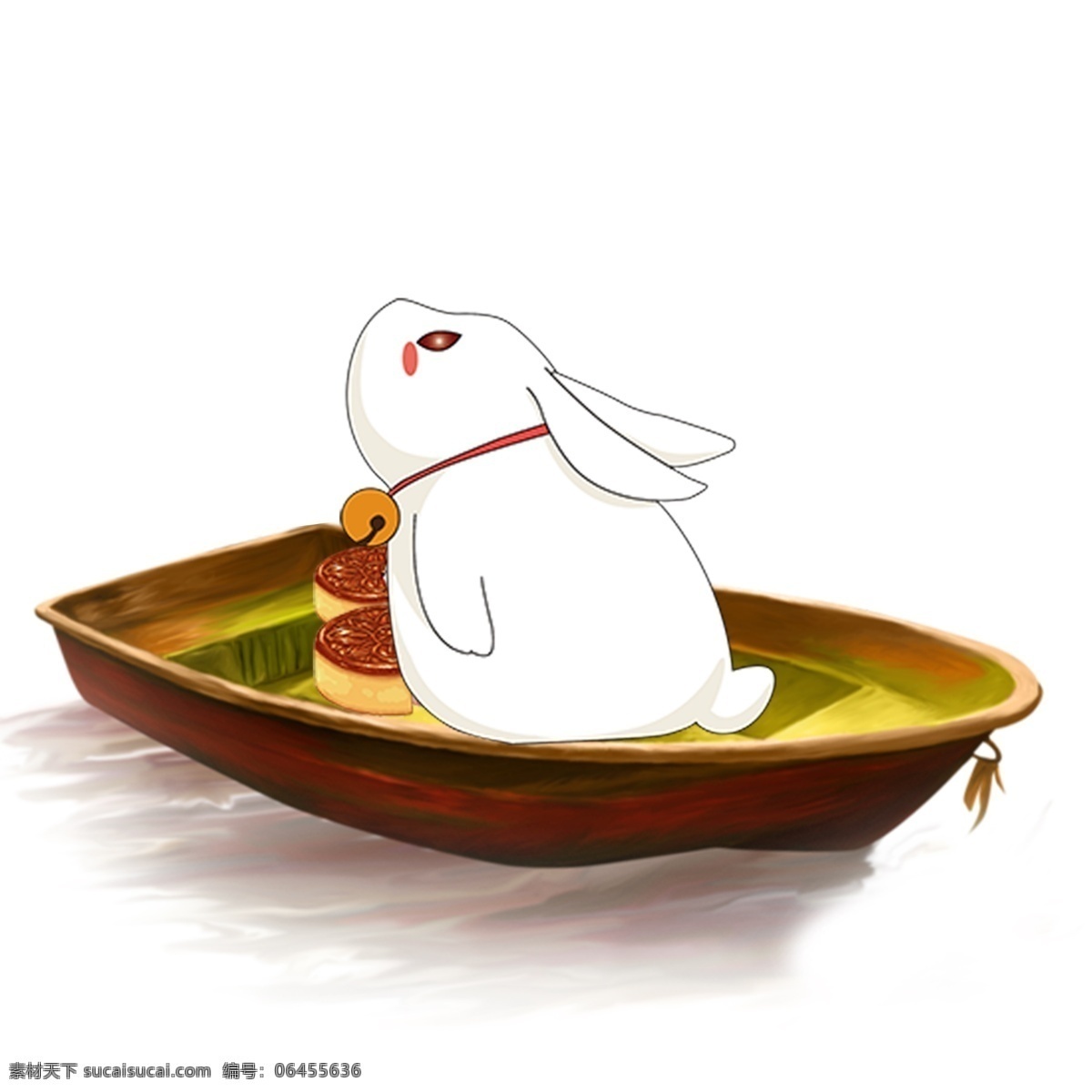 卡通 中秋 兔子 元素 月饼 美食 团圆 白色小兔子 小船