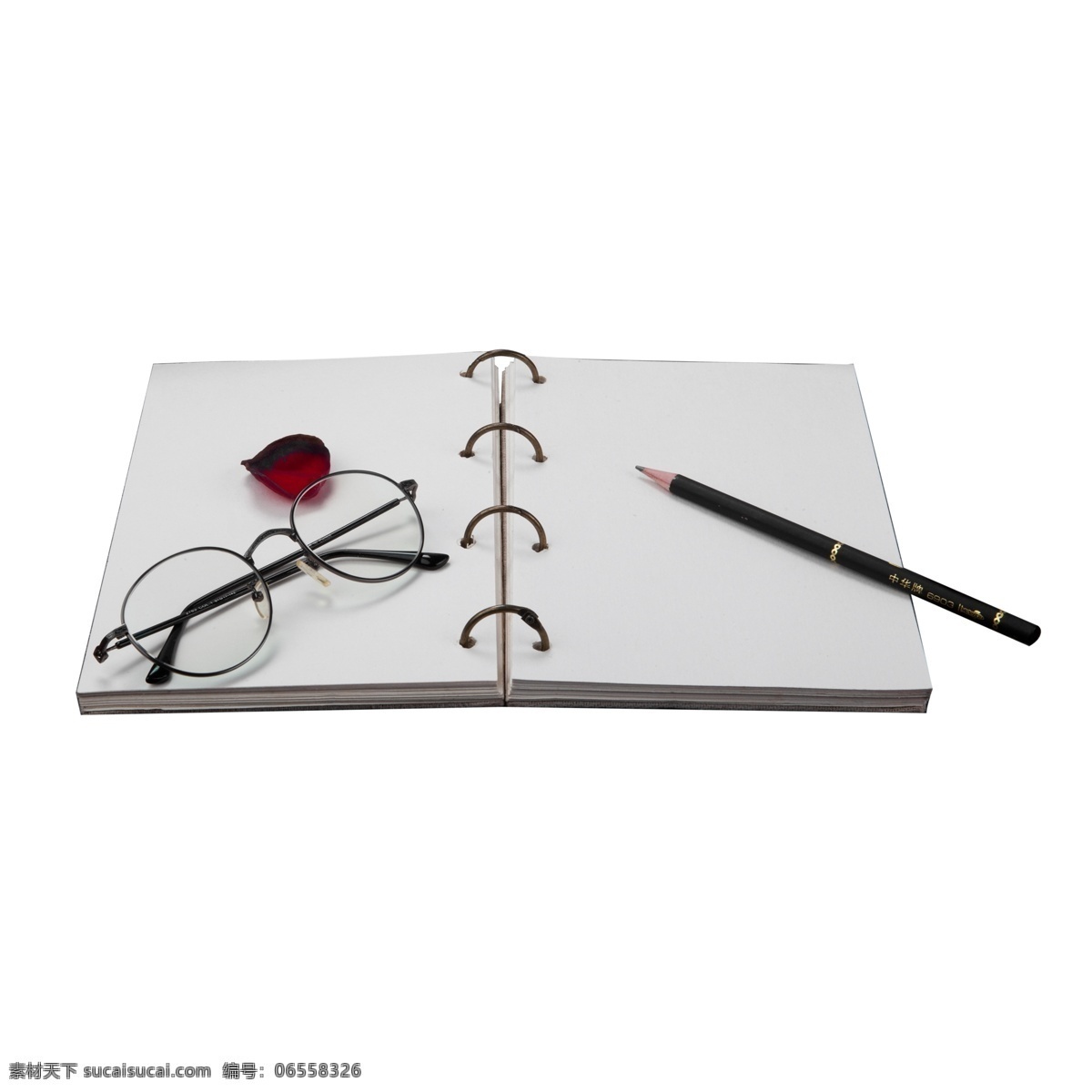 灰色 打开 笔记本 元素 创意 书法 红色花瓣 黑色铅笔 记录 装饰 爱情 表白 金属 铅笔 文具 边框