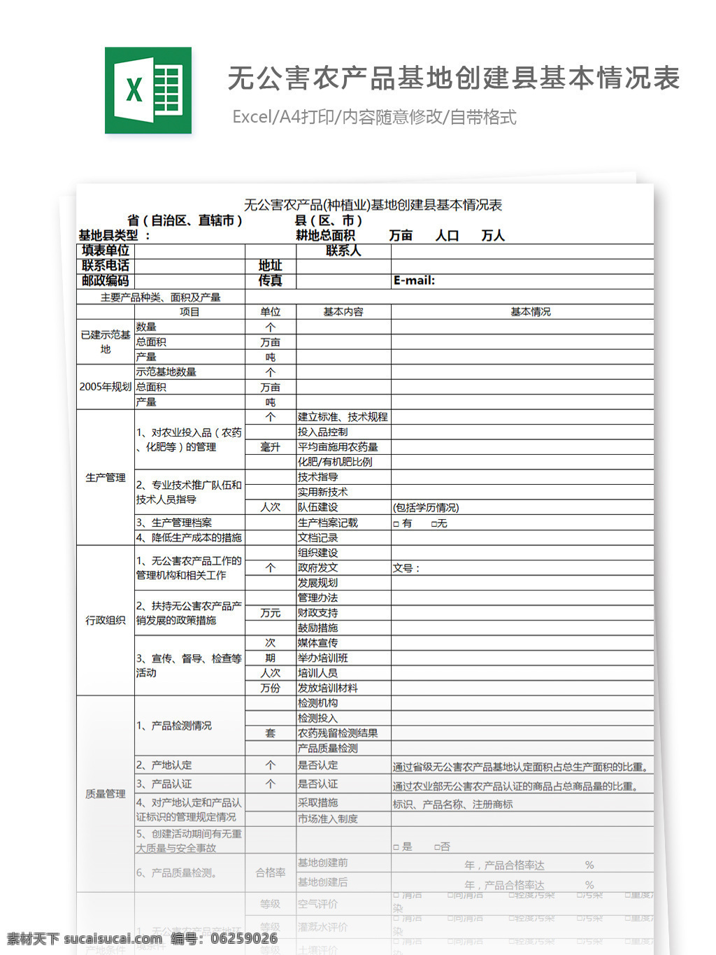 无公害 农产品 基地 创建 县 基本情况 表格 表格模板 图表 表格设计 基本情况统计 人力资源