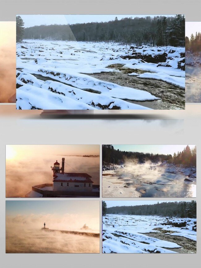 山区 湖泊 烟雾 下雪 实拍 视频 实拍视频素材