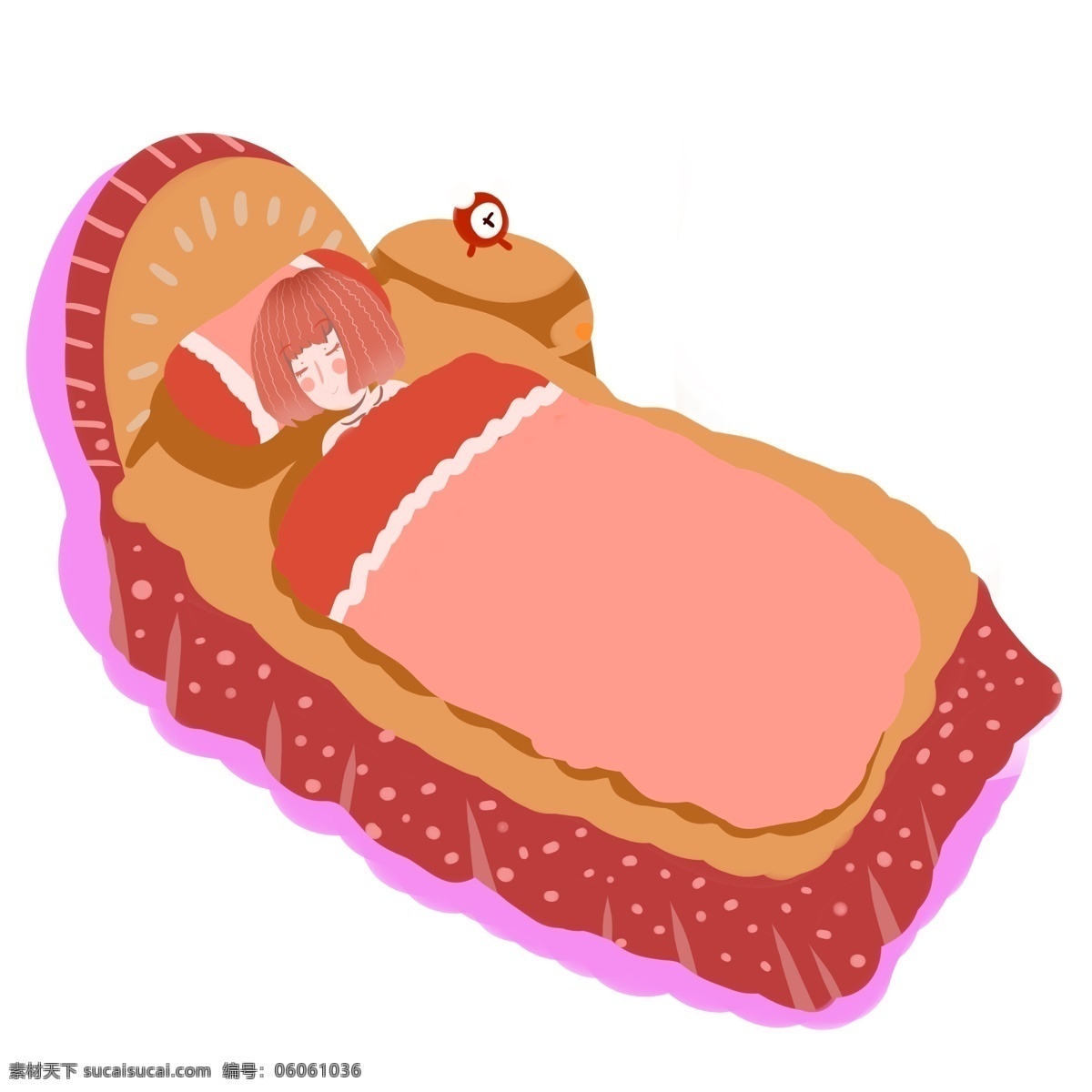 入梦 小女孩 插画 世界 睡眠 日 人物 入梦的小女孩 卡通 可爱 公主 床 粉色被子 红色闹铃 卡通人物