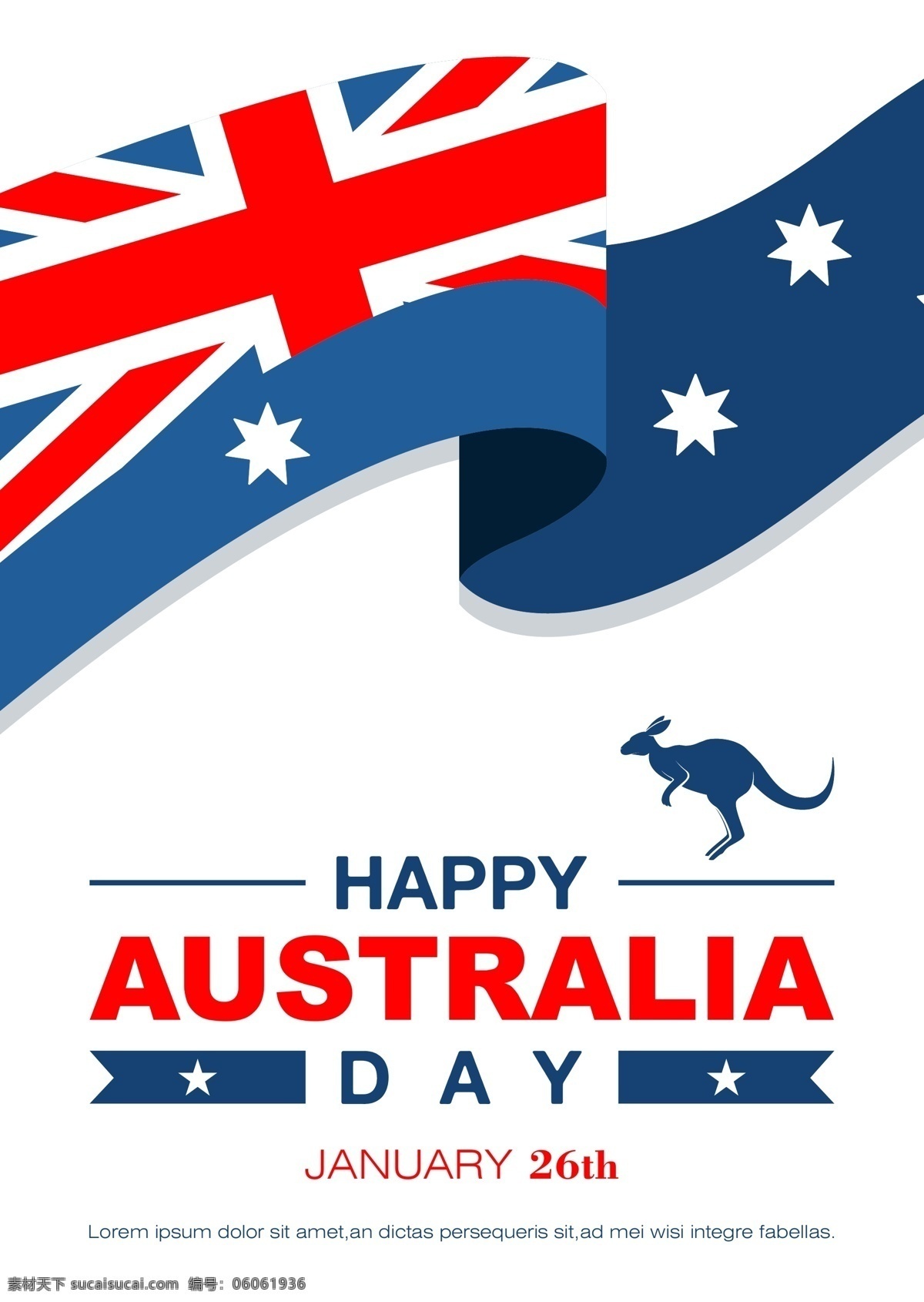 白色 活力 澳大利亚 日 海报 庆祝 明星 节 澳大利亚国旗 袋鼠 澳大利亚日