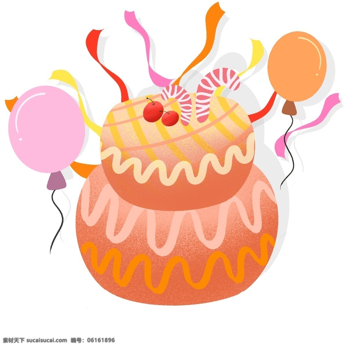 手绘 礼花 气球 生日蛋糕 彩色 樱桃 奶油 蛋糕 礼花气球 彩色礼花 奶油蛋糕