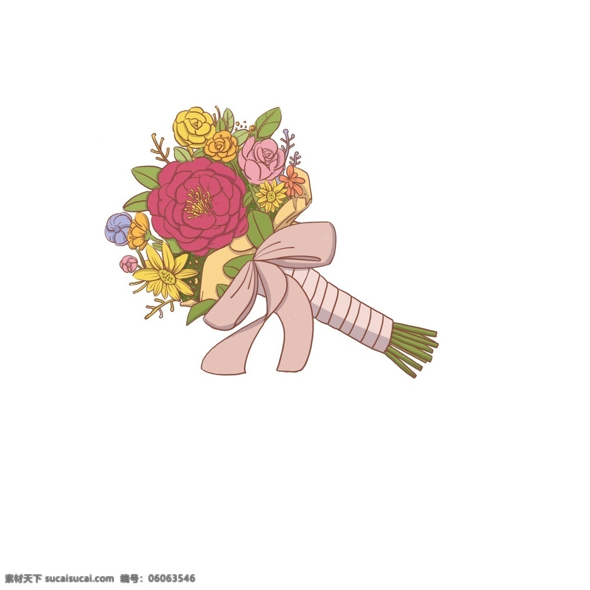 手绘 粉色 花束 捧 花 商用 元素 花朵 玫瑰