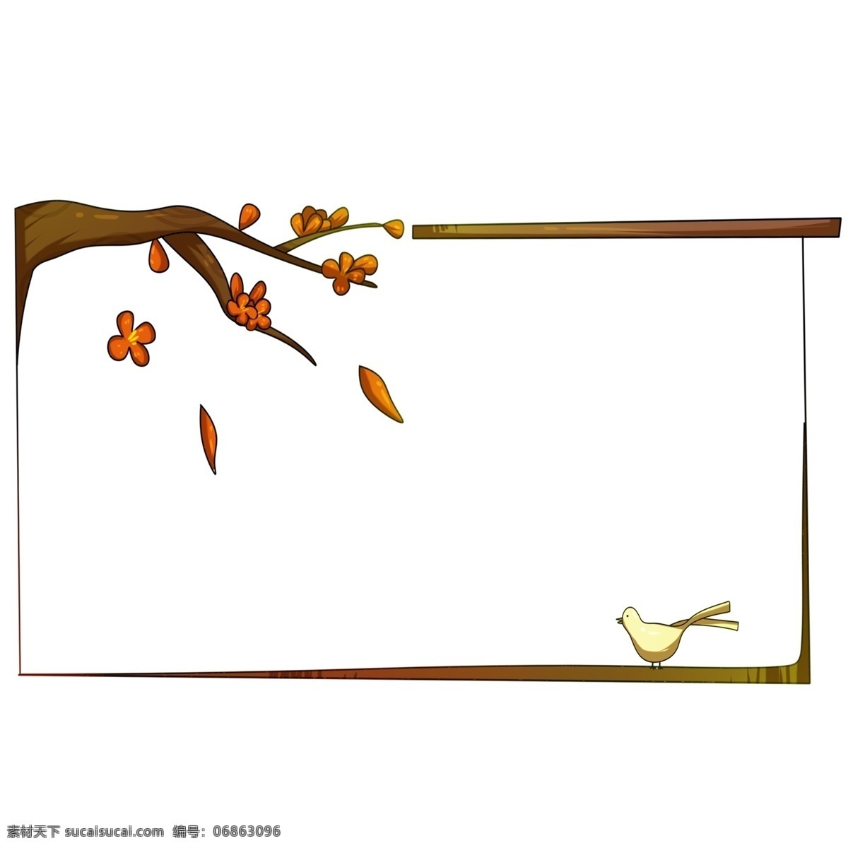 中国 风 黄色 树叶 边框 中国风边框 树叶边框插画 手绘边框 飘落的叶子 鸽子 信鸽