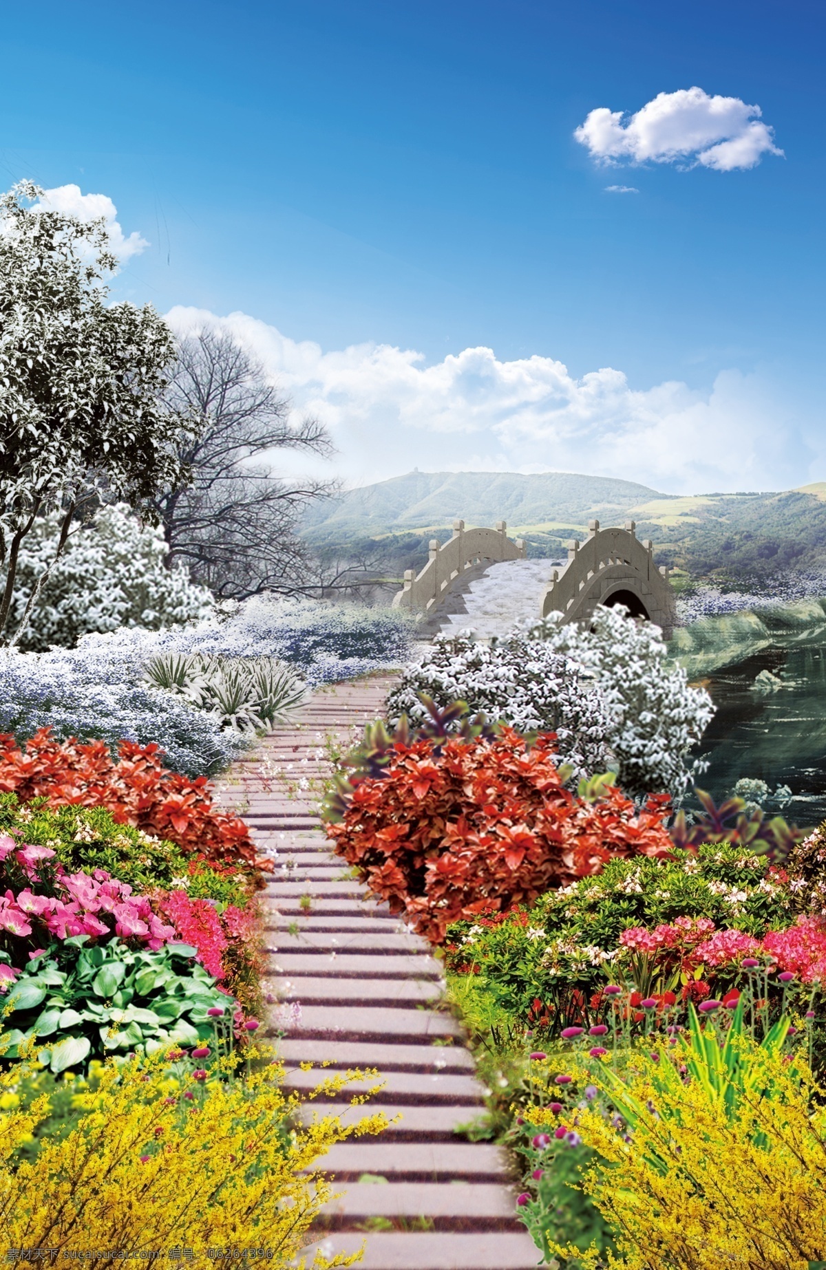 植物公园素材 房地产 地产背景 地产素材 地产创意 地产形象 地产vi 地产设计 地产单页 单页 绿植 植物 花 草 花草 蓝天 白云 小桥 拱桥 雪景 四季 公园 山 小路 石板路 创意 分层