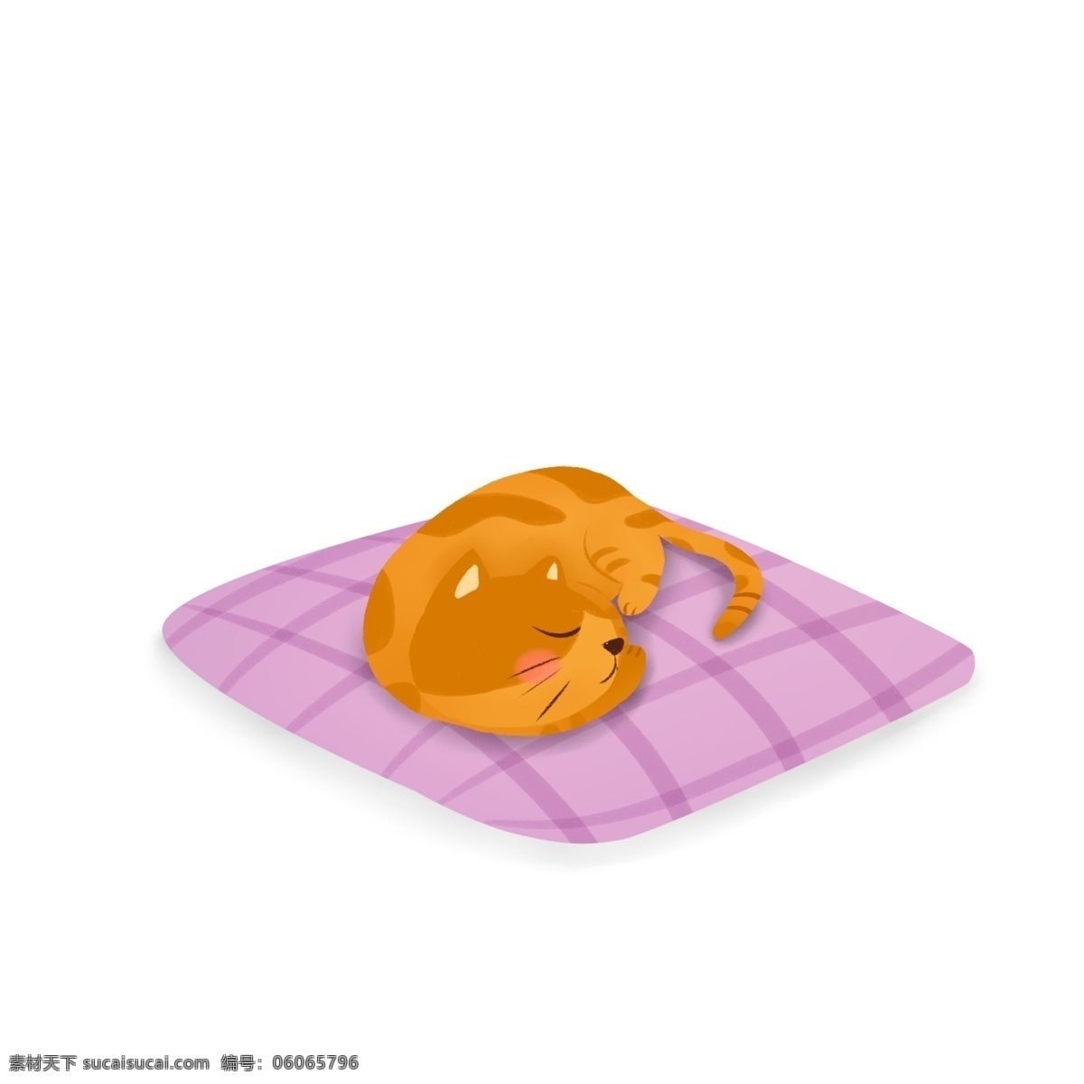 靠枕 上 睡觉 猫咪 温馨 卡通 插画 手绘 萌宠