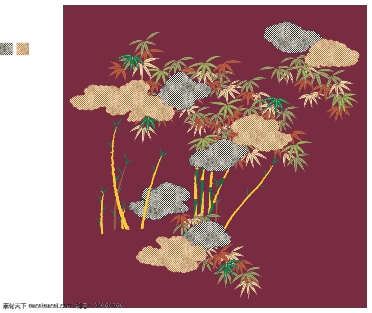 彩色 云朵 竹林 装饰 图 设计素材 竹子 矢量素材 设计元素 装饰素材 装饰图案