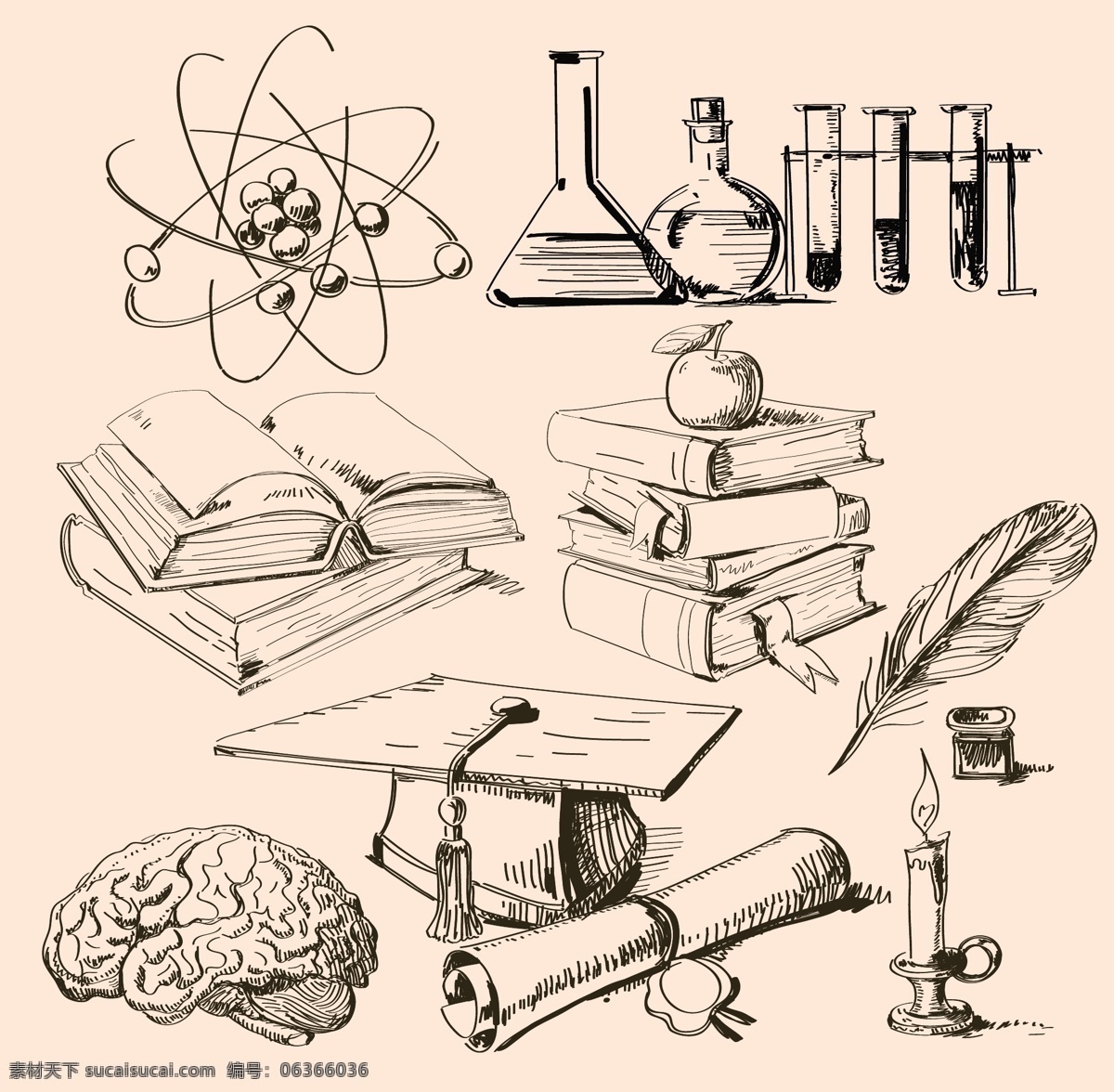 数学 物理 化学 工具 矢量 分子 科学 蜡烛 脑 苹果 书 原子 羽毛 线稿 矢量图