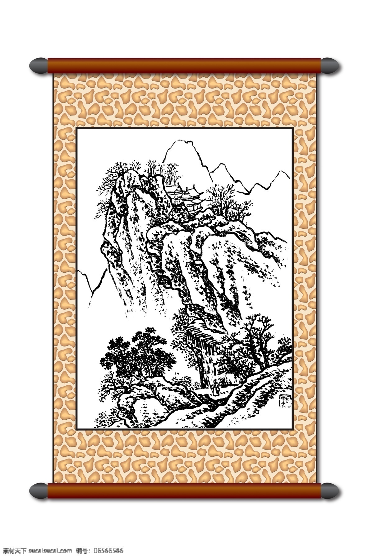 山 树 风景画 白描 高山 卷轴画 树木 装饰画 装饰用图 装饰素材 室内装饰用图