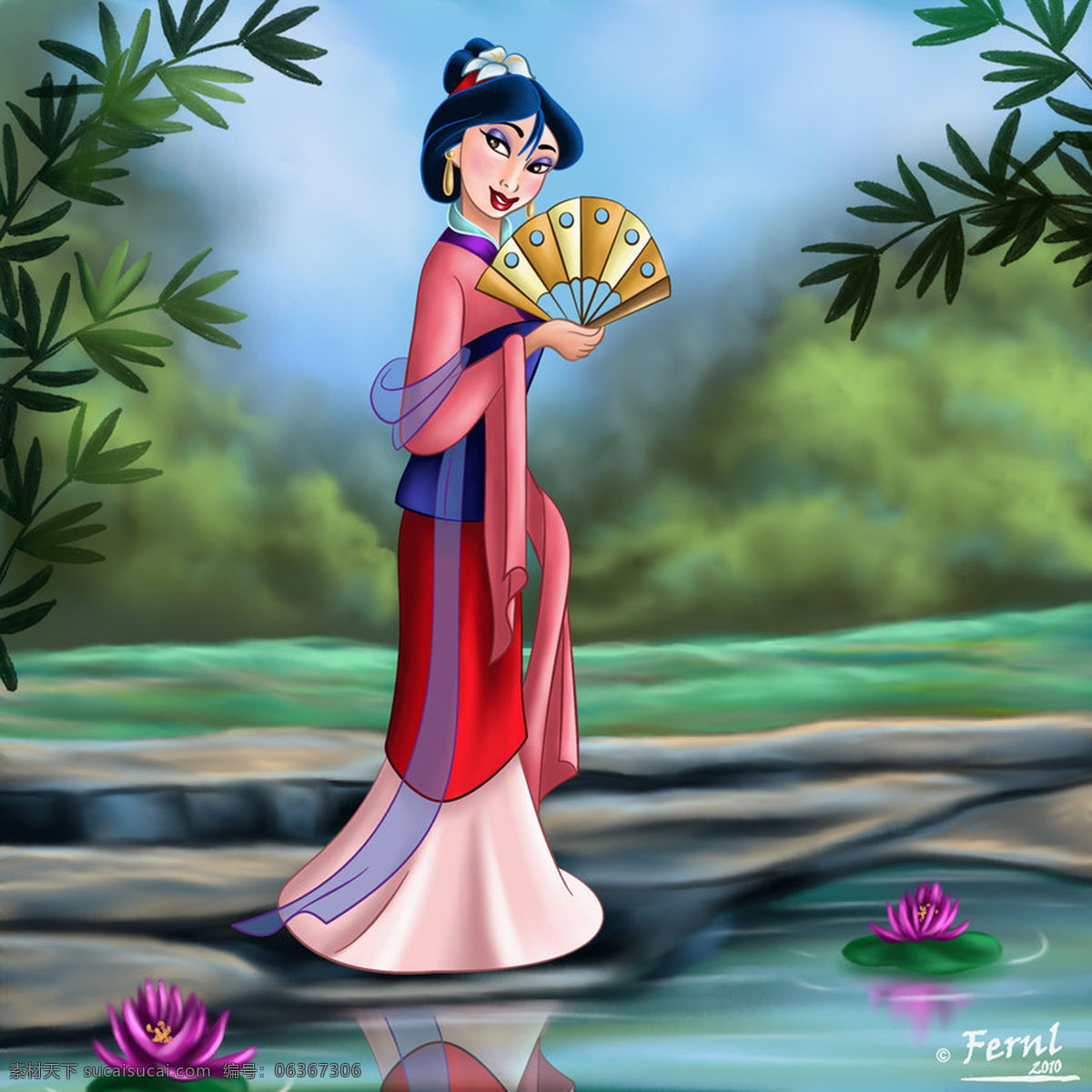 花木兰 迪斯尼动画 动漫人物 出征 迪斯尼 折扇 动漫动画