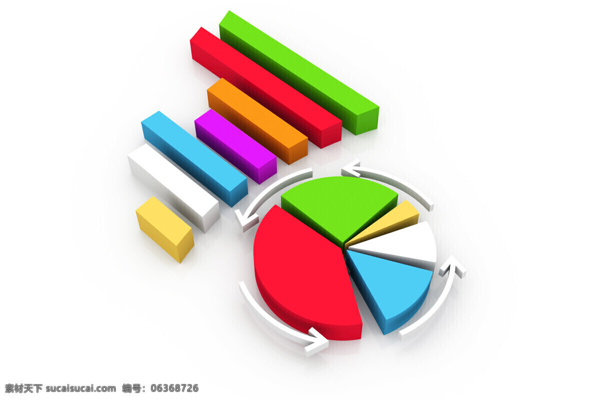立体信息图表 箭头 柱形图 饼形图 3d信息图表 立体图表 统计图 办公学习 生活百科 白色