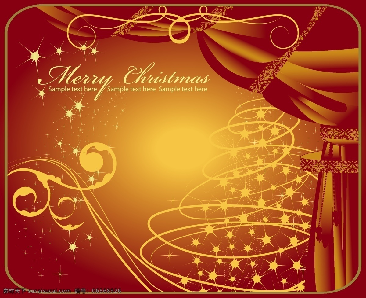 矢量 圣诞节 红色 挂 球 圣诞树 金色 铜铃 merry christmas 闪光 雪花 帷幕 装饰 素 节日素材