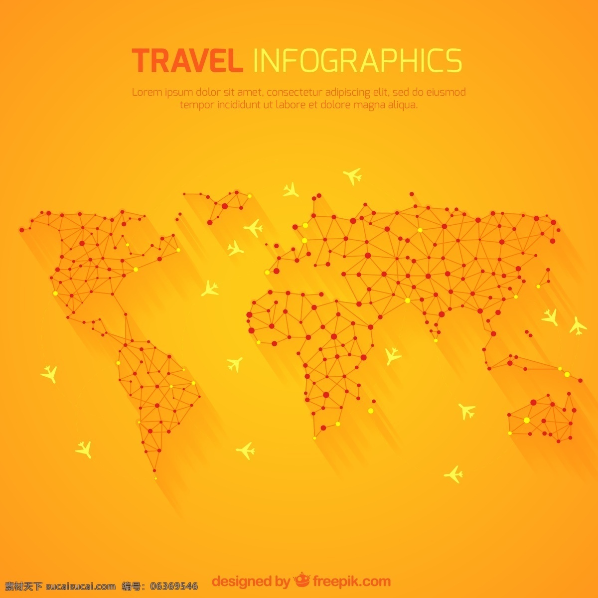 橙色 世界 旅行 地图 航线 环球 飞机 轨迹 信息图 矢量图